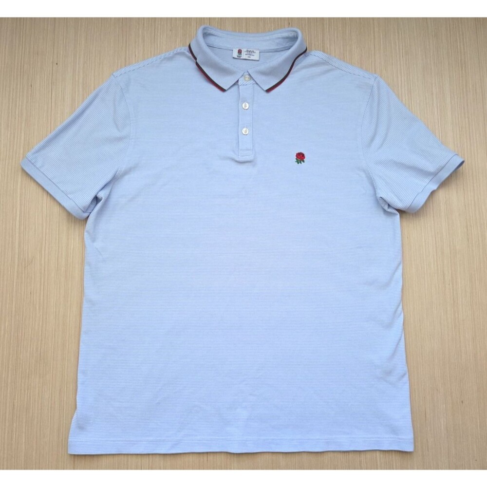 Charles Tyrwhitt England Rugby Mens Large Polo Shirt Blue Cotton Rose Embroidery